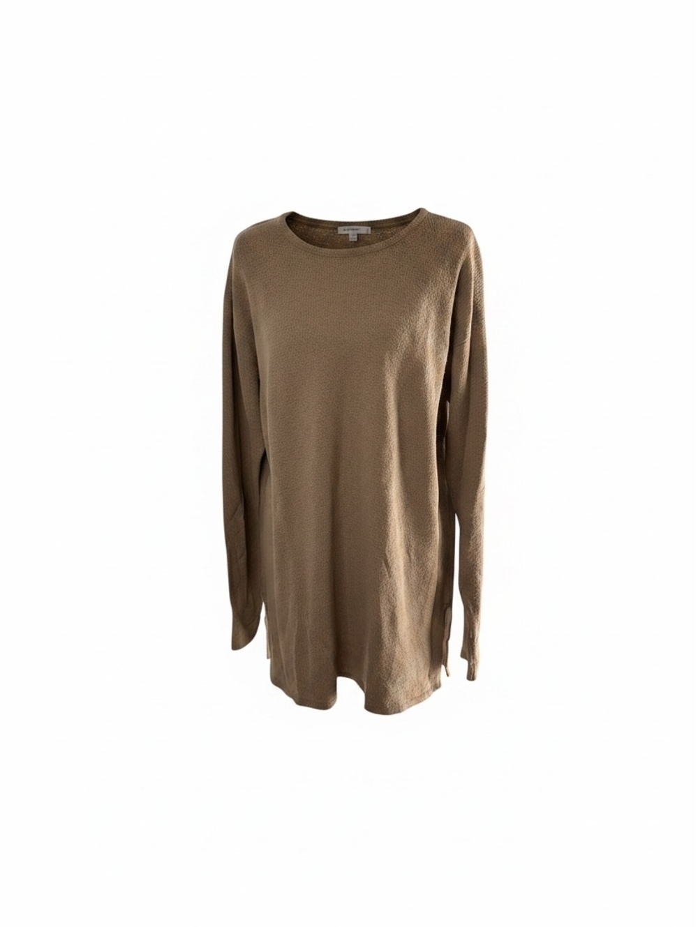Vintage 90s Express Tricot Taupe Sweater Tunic M Made in Hong Kong Side Slit